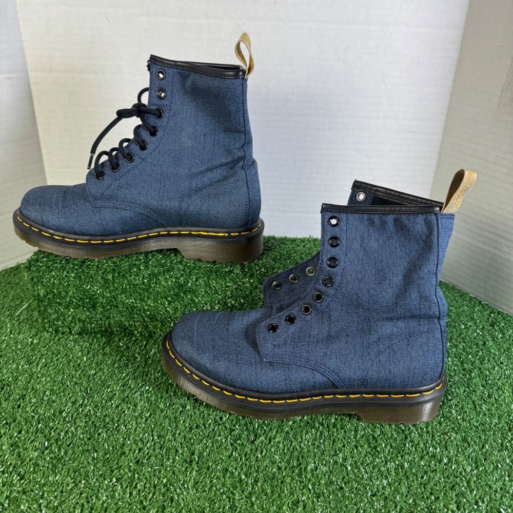 Dr. Martens Vegan Castel Blue Canvas 8-Eye‎ Combat Boots AW004 Womens 7